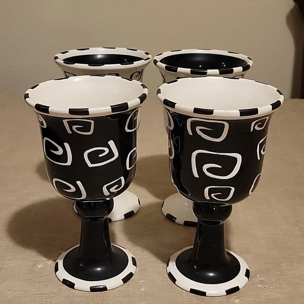 Ceramic Wine Giblets; Unique Goblet; set of 4